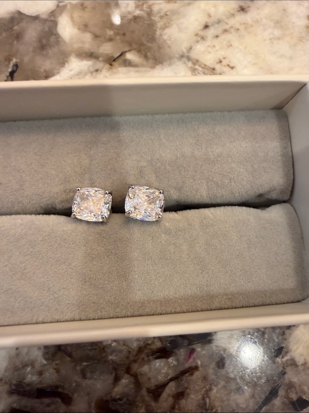 Classic Cushion-Cut Clear CZ Stud Earrings - Silver Tone